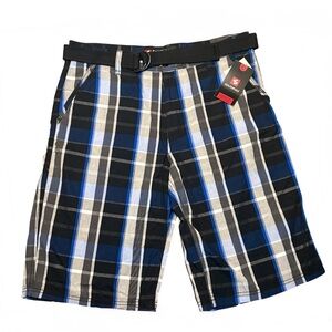 South Pole Blue and Black Plaid Flat Front Shorts Mens size 34